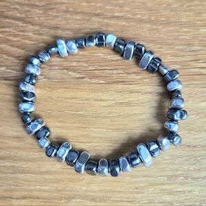Gray & Silver Hematite Beads Stretch Bracelet, Hand Crafted